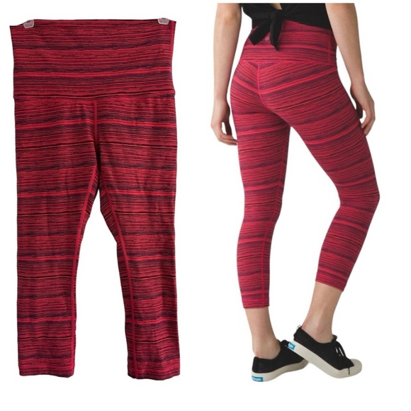 Lululemon Wunder Under Crop Leggings Cyber Boom Juice Alarming Pink Black Size 4 - Picture 1 of 10